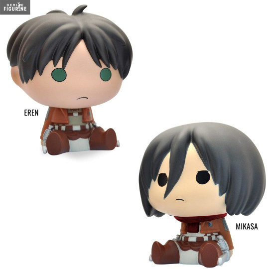 Chibi Eren or Mikasa piggy bank Attack on Titan Plastoy